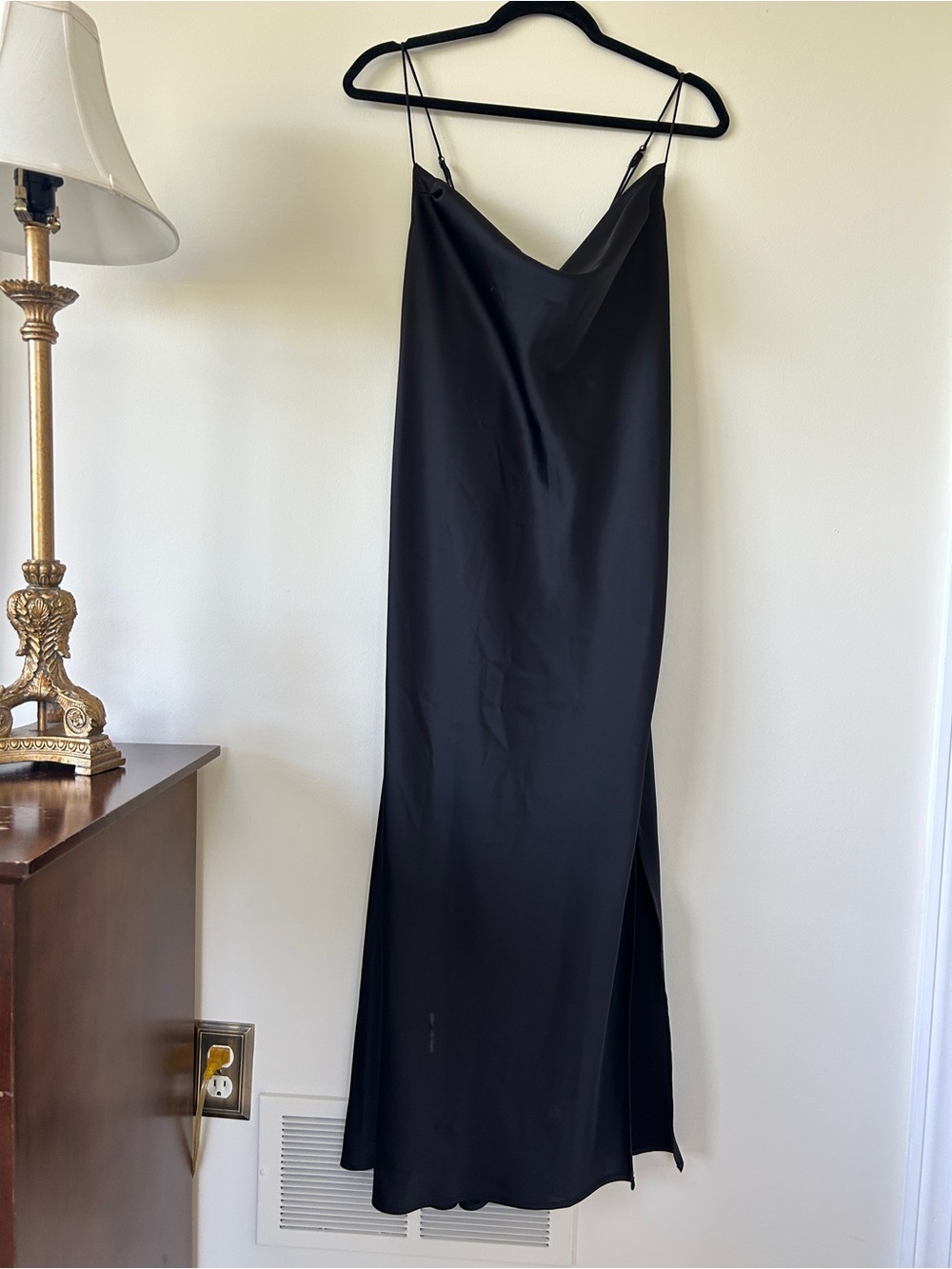 Banana Republic Black Satin Cowl Maxi Slip Dress